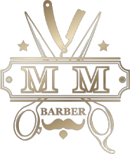 Luxusné logo MM Barber na svetlom pozadí pre branding